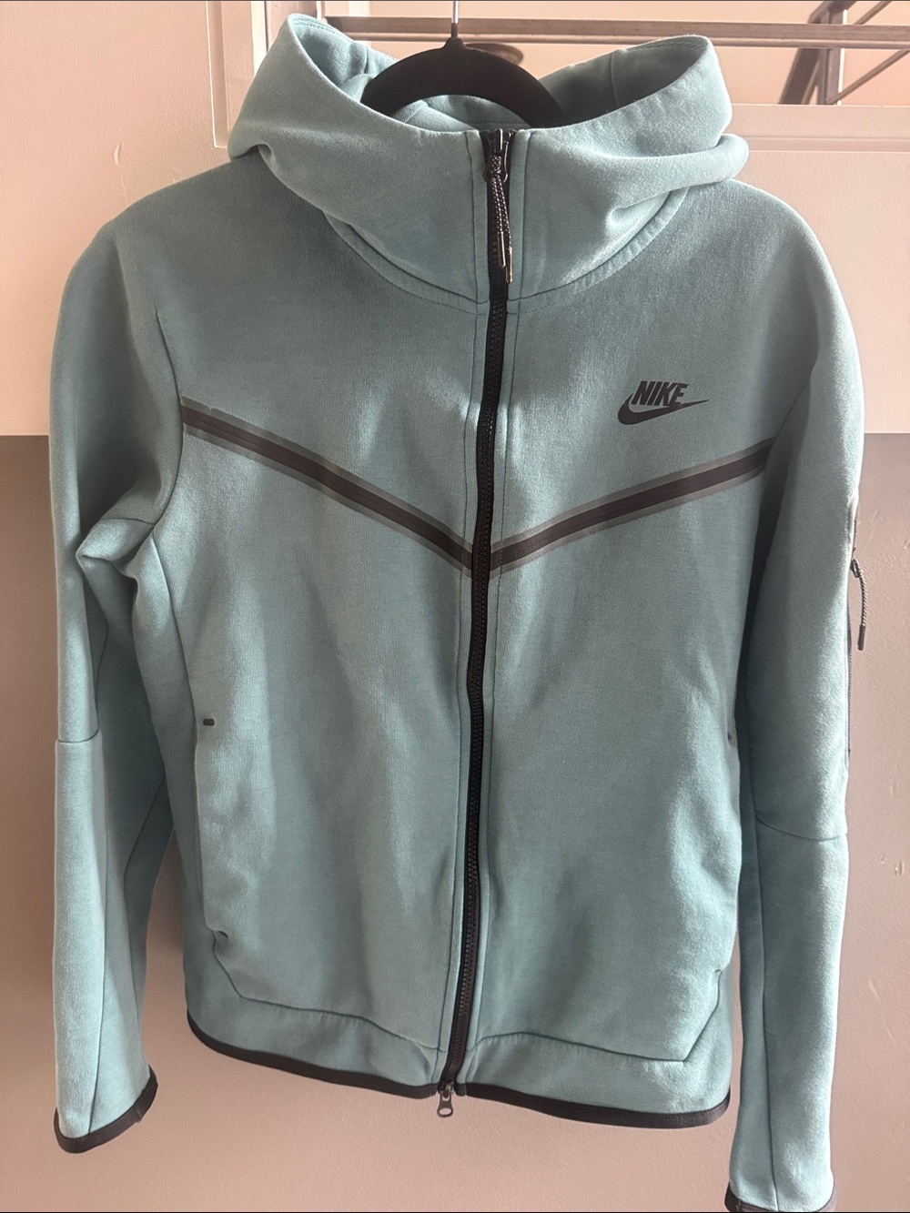 Nike Light Teal Zip-Up Hooded Jacket with Black Accents